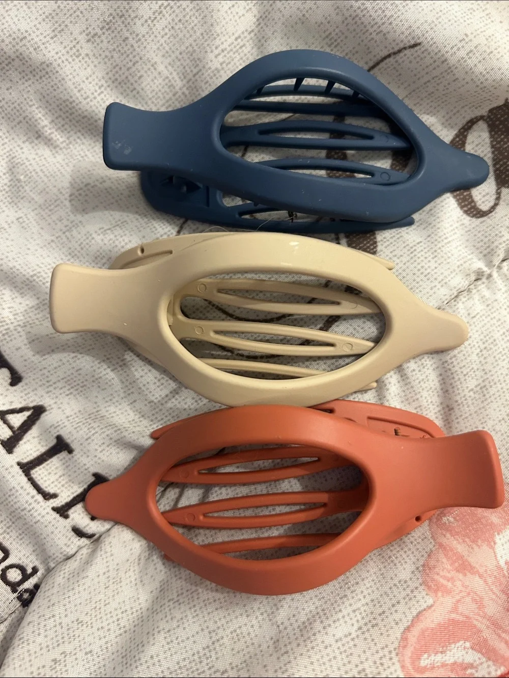 Kids Hair Claw Clips - Blue, Cream & Terracotta Set
